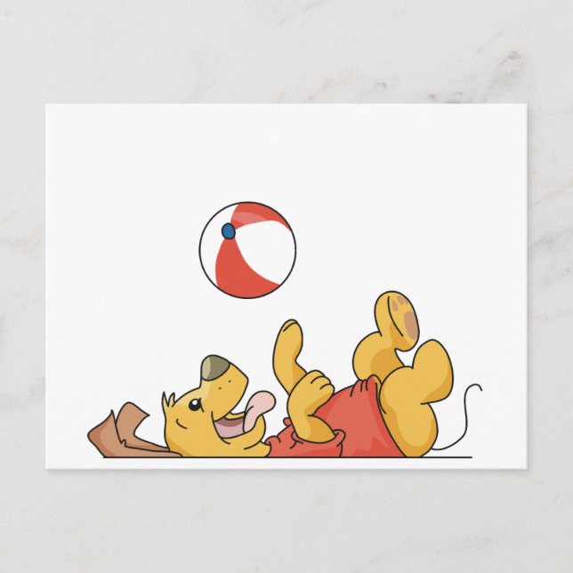 Postal Perro jugando con camisetas de bolas y regalos (Anverso)