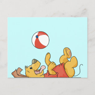 Postal Perro jugando con camisetas de bolas y regalos