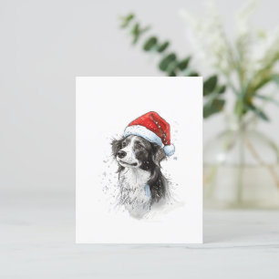 Postal Perro juguetón en Santa Hat con copos de nieve