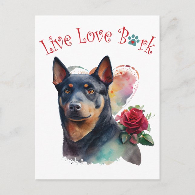 Postal Perro Kelpie Australiano Mamá Floral (Anverso)