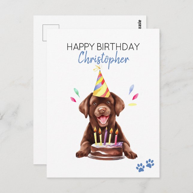 Postal Perro Lab Chocolate Personalizado Feliz Cumpleaños (Anverso / Reverso)