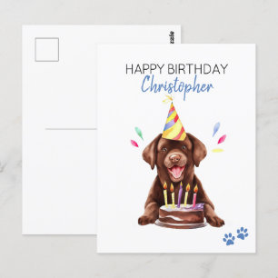 Postal Perro Labrador de Chocolate Cumpleaños Feliz Perso