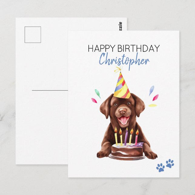 Postal Perro Labrador de Chocolate Cumpleaños Feliz Perso (Anverso / Reverso)