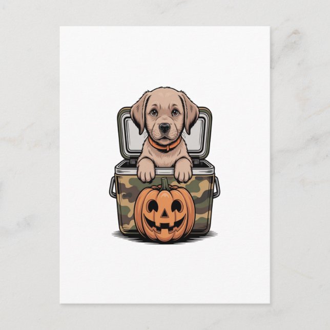 Postal Perro labrador marrón Halloween espeluznante (Anverso)