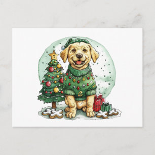 Postal Perro Labrador Retriever Amarillo de Navidad