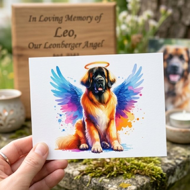 Postal Perro Leonberger Ángel Acuarela (leonberger angel postcard)