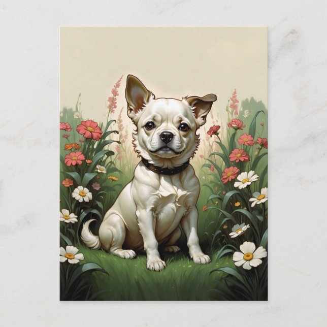 Postal perro lindo con flores (Anverso)