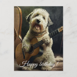 Postal Perro lindo con guitarra.
