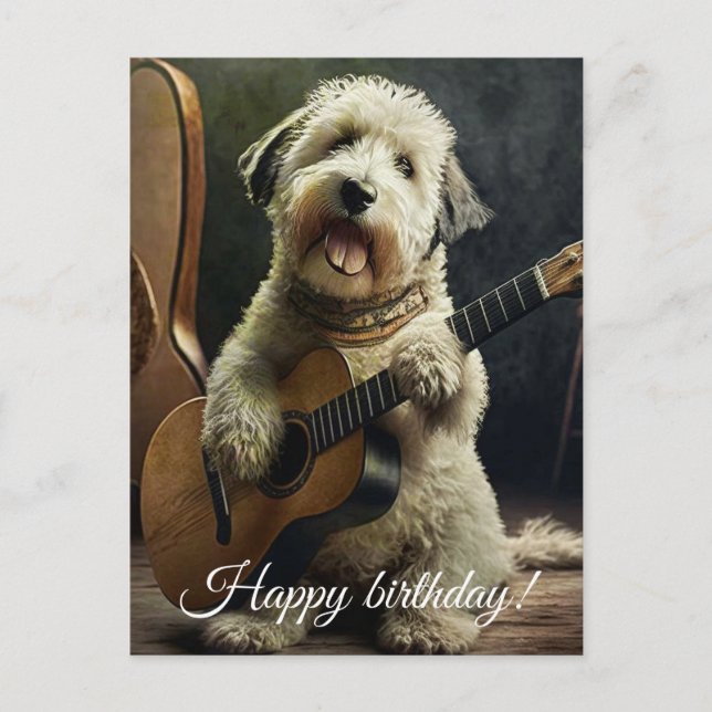 Postal Perro lindo con guitarra. (Anverso)