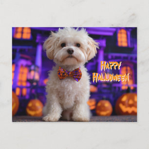 Postal Perro Lindo Feliz Halloween Casa Embrujada