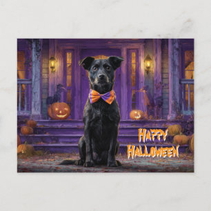 Postal Perro Lindo Feliz Halloween Casa Embrujada