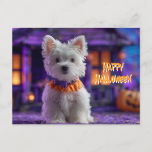 Postal Perro Lindo Feliz Halloween Casa Embrujada