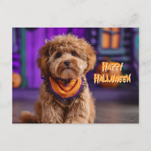 Postal Perro Lindo Feliz Halloween Casa Embrujada