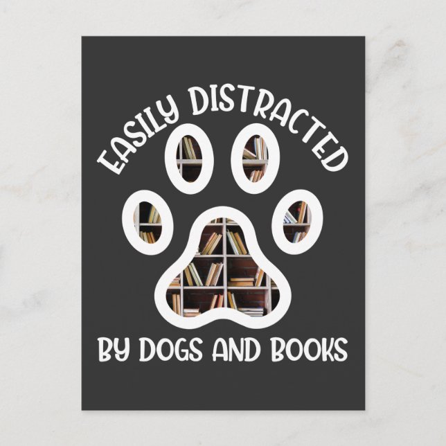 Postal Perro Lover Lector de Libros Bookworm Animal Paw (Anverso)