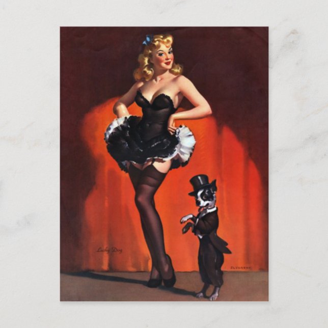 Postal Perro Lucky Pin Up (Anverso)