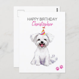 Postal Perro maltés personalizado feliz cumpleaños