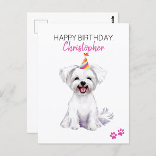 Postal Perro maltés personalizado feliz cumpleaños