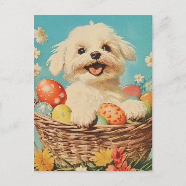 Postal Perro maltés Vintage Easter (Anverso)