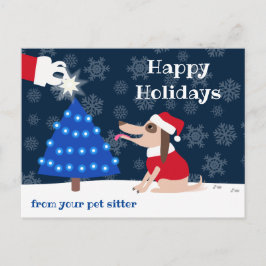 Postal Perro mascota con árbol de Navidad y Santa