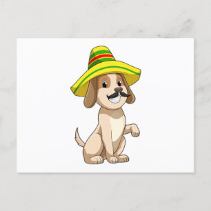 Postal Perro mexicano con gorra de paja