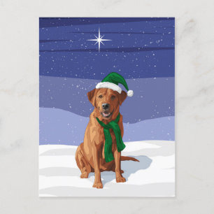 Postal Perro Navidad recuperador de Labrador rojo Fox