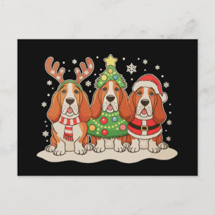 Postal Perro Navideño Basset Hound Gorra de Santa Reno Ca