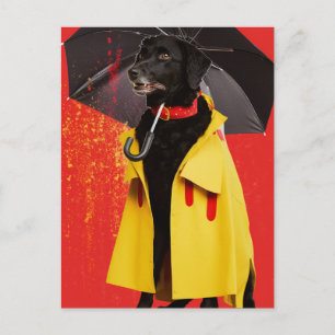 Postal Perro negro con un abrigo amarillo