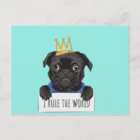 Perro negro pug W / Crown Rule the World