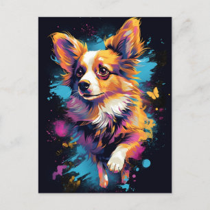 Postal Perro Papillon colorido