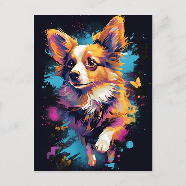 Postal Perro Papillon colorido (Anverso)