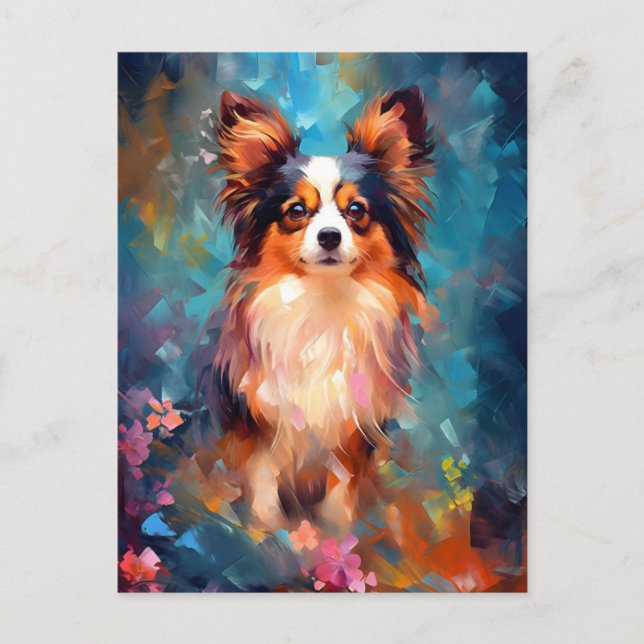 Postal Perro Papillon colorido (Anverso)