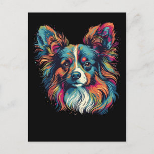 Postal Perro Papillon colorido