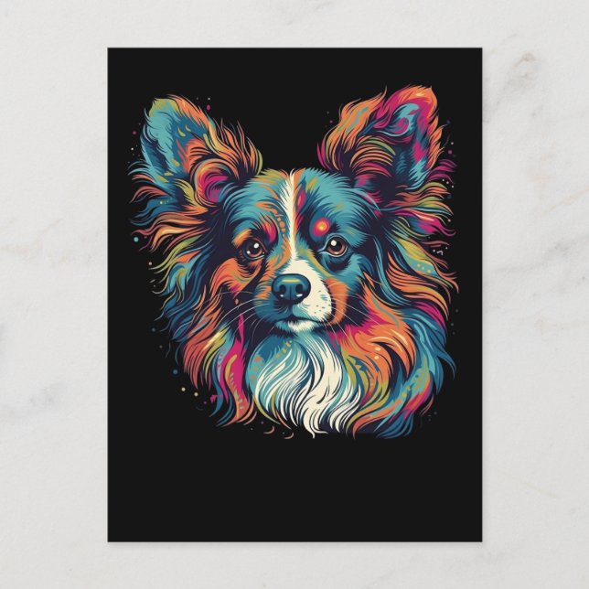 Postal Perro Papillon colorido (Anverso)