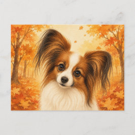 Postal Perro Papillon Otoño Bosque