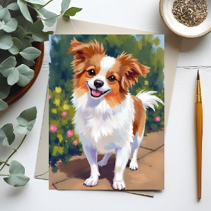 Postal Perro Papillon   Pintura Acuarela de Mascota
