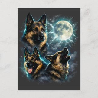 Postal Perro Pastor Alemán Aullando a la Luna