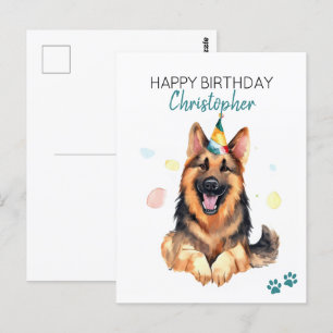 Postal Perro Pastor Alemán Cumpleaños Feliz Personalizado