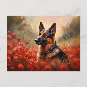 Postal Perro pastor alemán en amapolas