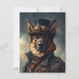 Postal Perro pastor alemán Steampunk en sombrero superior