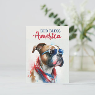 Postal Perro Patriótico - Boxer, Dios Bendiga a América T