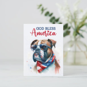 Postal Perro Patriótico - Boxer, Dios Bendiga a América T