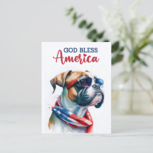 Postal Perro Patriótico - Boxer, Dios Bendiga a América T