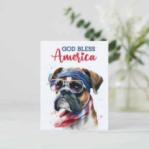 Postal Perro Patriótico - Boxer, Dios Bendiga a América T
