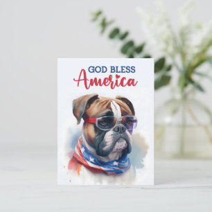Postal Perro Patriótico - Boxer, Dios Bendiga América Tar