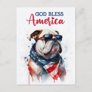 Postal Perro Patriótico-Bulldog, Dios Bendiga América Tar