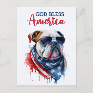 Postal Perro Patriótico-Bulldog, Dios Bendiga América Tar