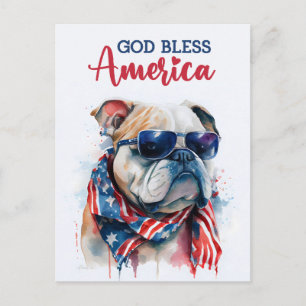 Postal Perro Patriótico-Bulldog, Dios Bendiga América Tar