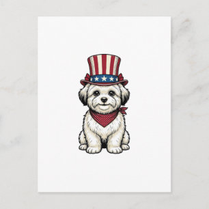 Postal Perro Patriótico Diseño Vectorial de Grabado Vinta
