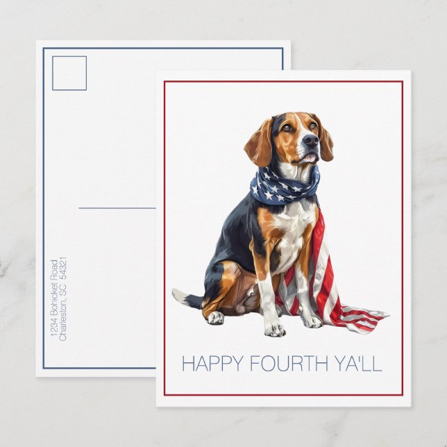 Postal Perro Patriótico Personalizado del 4 de Julio (Anverso / Reverso)