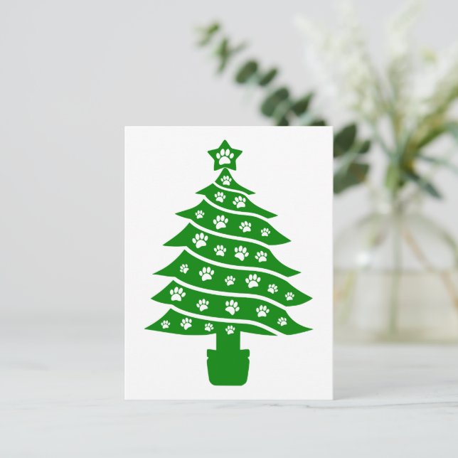 Postal Perro Paw Imprimir árbol verde de Navidad (Anverso de pie)